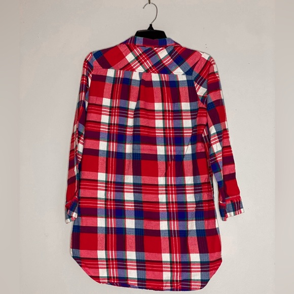 XS XHILARATION FLANNEL BUTTON DOWN RED WHITE BLUE LONG SLEEVE SHIRT TOP JACKET - Picture 3 of 8